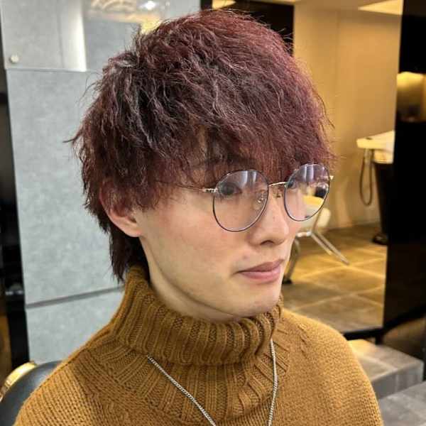 ツイストパーマ レッドカラー ブリーチ マッシュ【札幌】