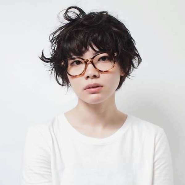 ニュアンスパーマ、黒髪無造作ショート*