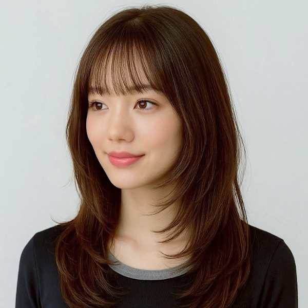 小顔ワンカールレイヤーカットデジタルパーマチェリーブラウン|福岡 オーガニックカラー miroa