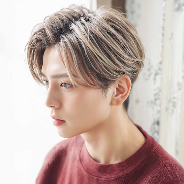 メンズ/メッシュ/ハイライト/センターパート/韓国ヘア/髪質