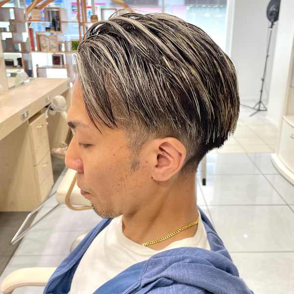 白髪ぼかし×ホワイトメッシュ【大人アシンメトリーカット】