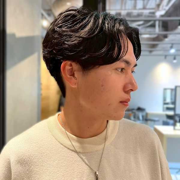 カルマパーマ 韓国風パーマ センターパート アップバング |Men's Salon bloc