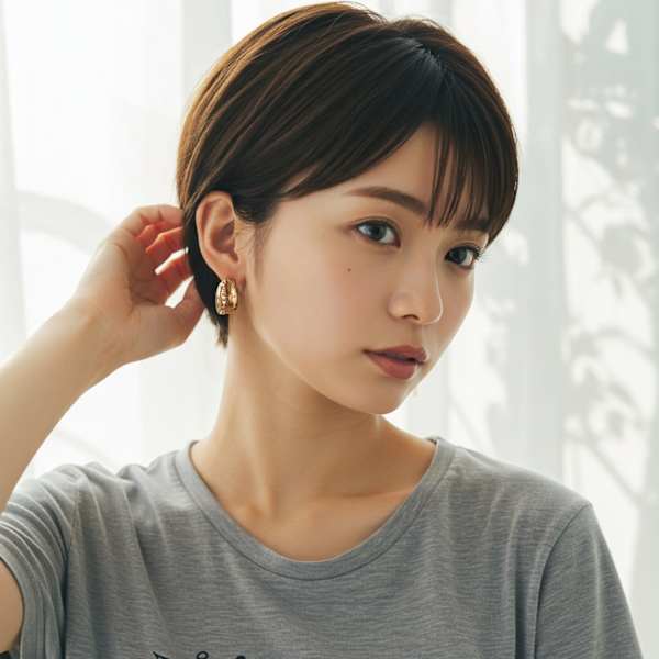 耳掛けショートスタイル★朝の時短ヘアスタイル