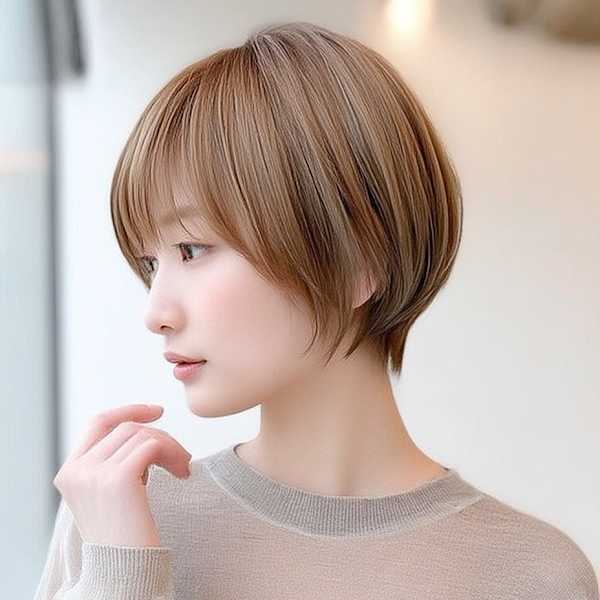 ショート 顔周りレイヤー 透明感 ベージュ 20代30代