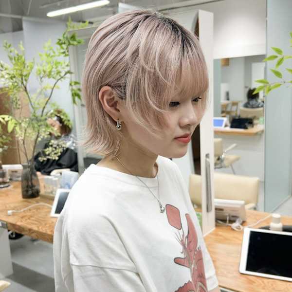 【hinari】落ちる赤/ハイトーンウルフ/ホワイトピンク