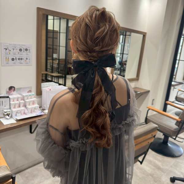 ヘアセット リボン 結婚式2次会お呼ばれ ヘアアレンジ