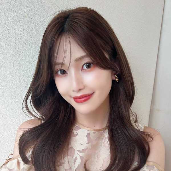 シャギーレイヤー韓国ワンホンヘアシースルーぱっつん前髪