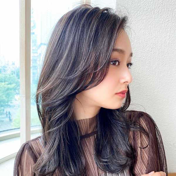 シャギーレイヤー韓国ワンホンヘアシースルーぱっつん前髪