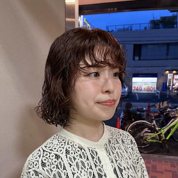 【ハクラ】オレンジ ボブパーマ 前髪パーマ