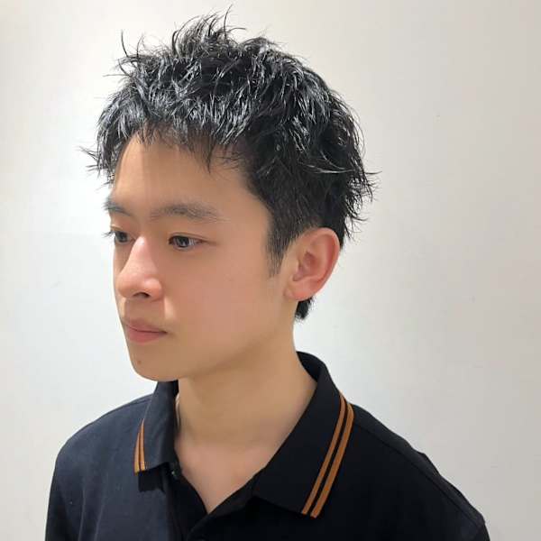 スパイキーショート メンズパーマ 黒髪ショート ツーブロック|Ai WilL