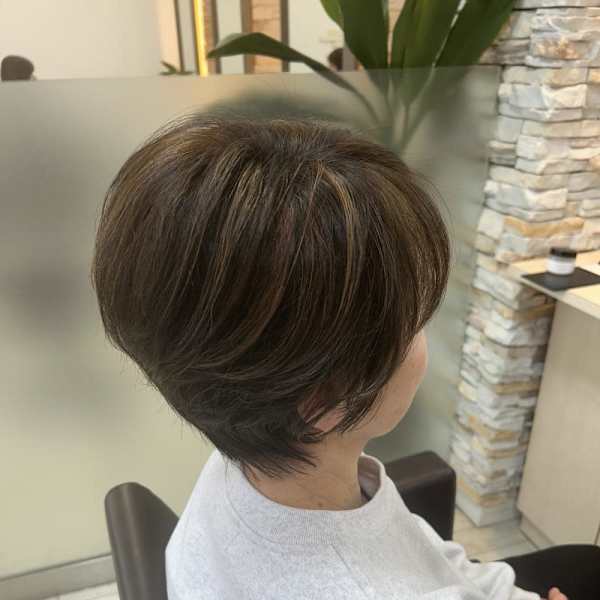 30代40代50代外ハネピンクグレージュ肩ライン耳掛け