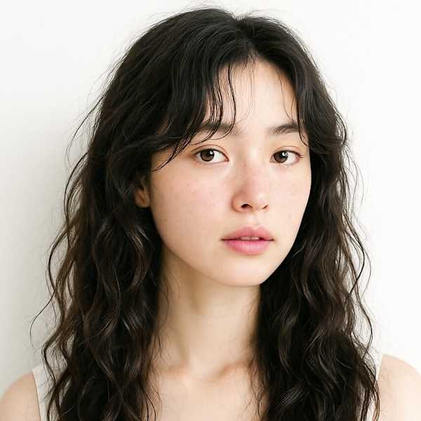 原宿スパイラルパーマミディアムウェーブ黒髪パーマ女子韓国ヘア