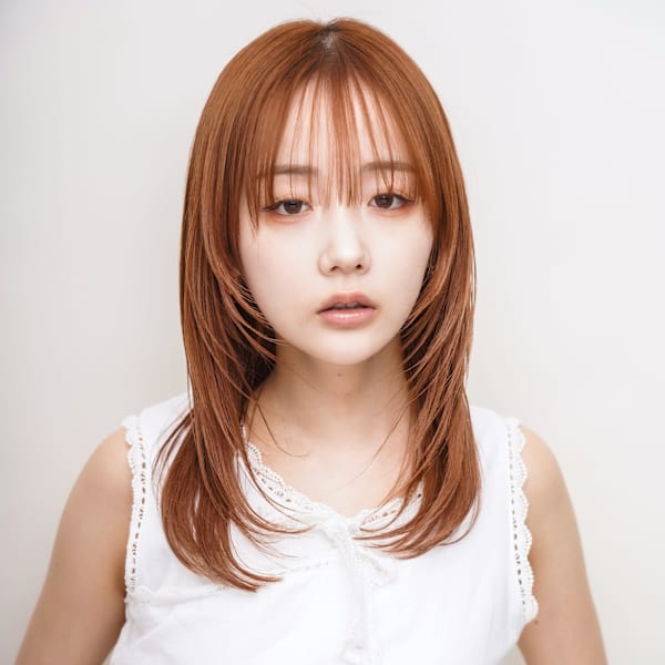 ミルクティーベージュ 顔周りレイヤー シースルーバング|髪質改善 SEPT. 天神大名