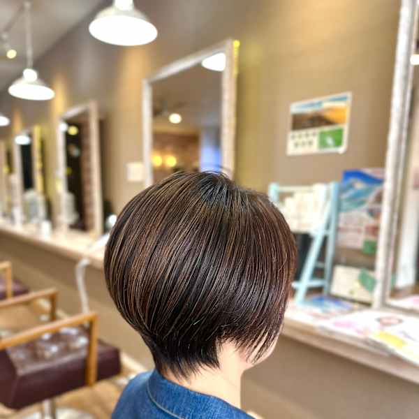大人ショート細めハイライト白髪ぼかしくすみカラー40代50代|HAIR MAKE ROSY 八軒店