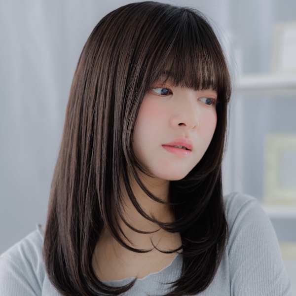 艶感ストレートロングレイヤーくすみカラー 姫カットレイヤー