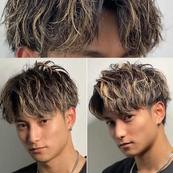 センターパート×メッシュカラー