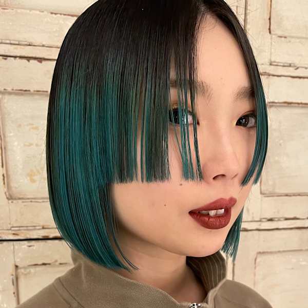 グラデーションターコイズグリーン × ダブルラインボブ