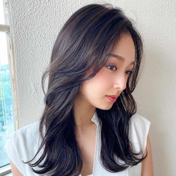 シャギーレイヤー韓国ワンホンヘアシースルーぱっつん前髪