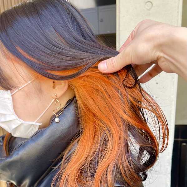 インナーカラー/イヤリングカラー/オレンジ/ブラック