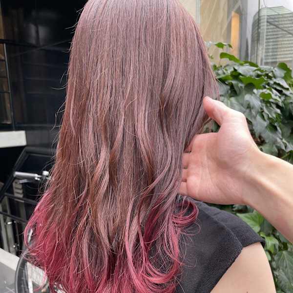 裾カラー/グラデーション/チェリーピンク/ピンクカラー