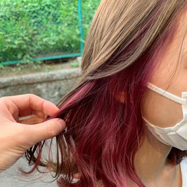 ピンクパープル×グレージュ　インナーカラー