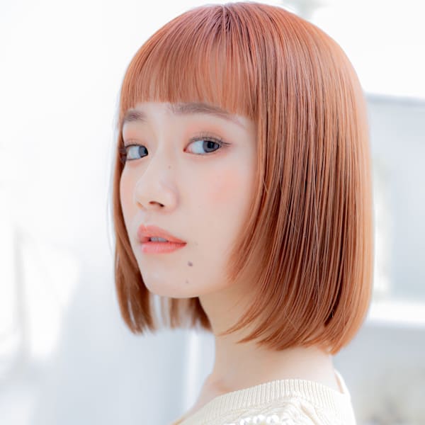 ぱっつん前髪ミルクティーピンク小顔ミニボブ チェリーレッド|COVER HAIR 【カバーヘア】 上尾/上尾西口店
