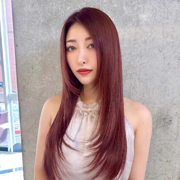 髪質改善/レイヤーカット/カシスレッド