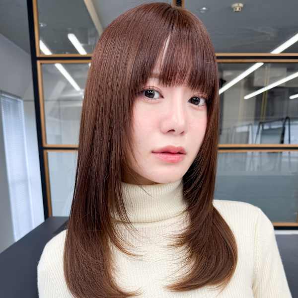 韓国風くびれヘア◎小顔前髪カット透明感カラーベージュカラー