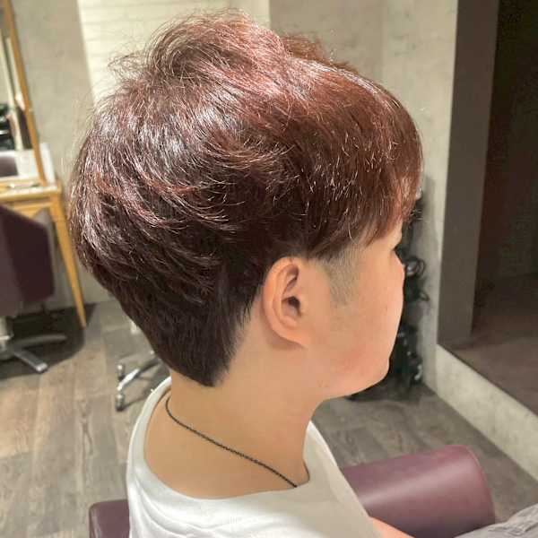 レッドブラウンツーブロックショート