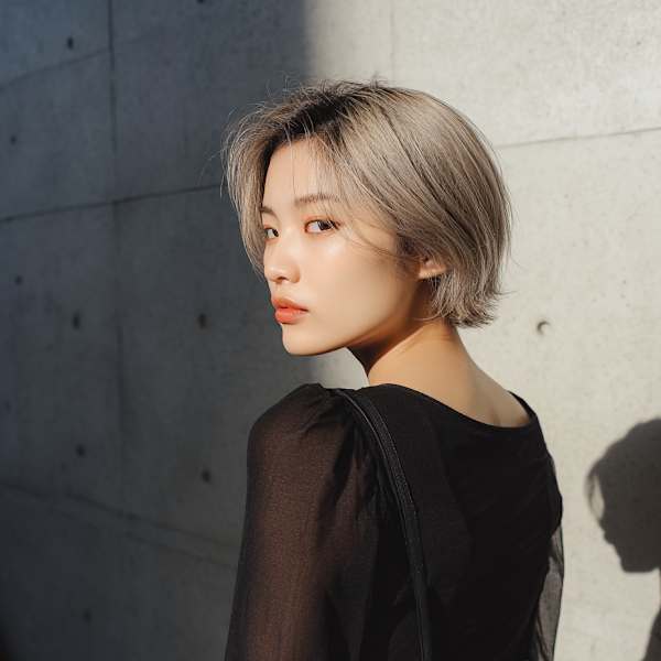 ハイトーンで魅せる洗練マッシュショート |shell吉祥寺【白髪ぼかし/ハイライト/髪質改善/縮毛矯正/ショート】