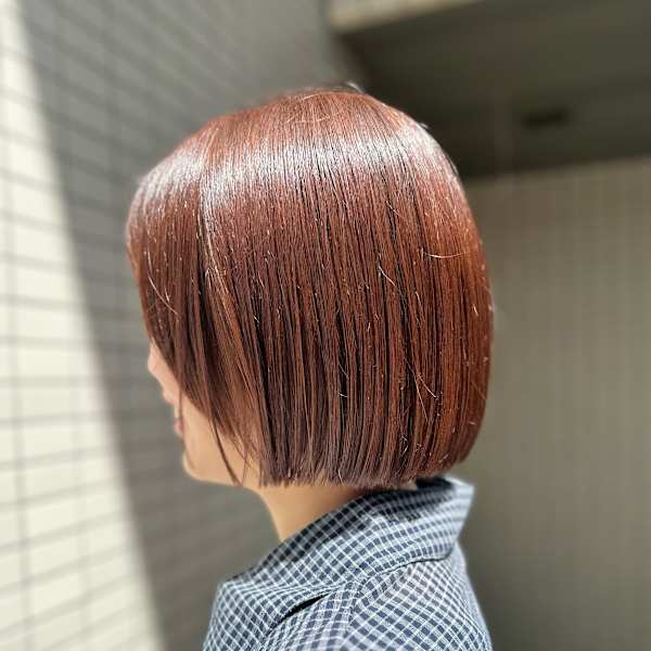 ボブカット/切りっぱなしボブ/オレンジカラー/ブリーチなし