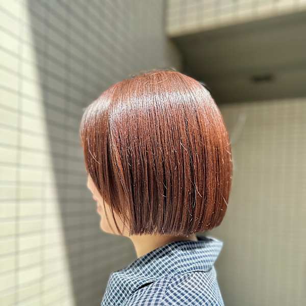 ボブカット/切りっぱなしボブ/オレンジカラー/ブリーチなし/