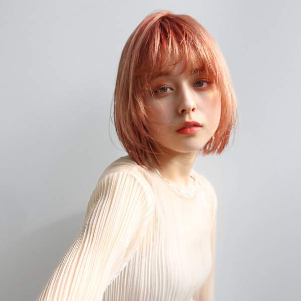 ダブルカラー×ブリーチ×ピンクオレンジ×ハイトーンボブ|aivee 吉祥寺