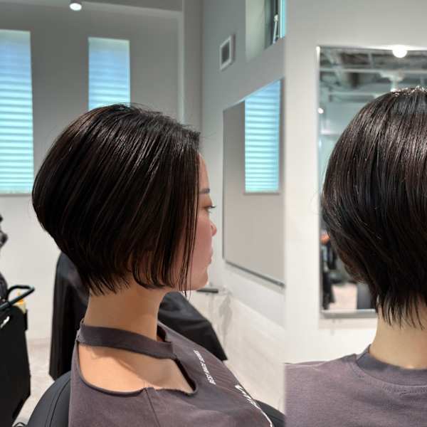 骨格補正ショートボブ【船橋/白髪ぼかし/脱白髪染め】|HEARTS 船橋 白髪ぼかし 脱白髪染め