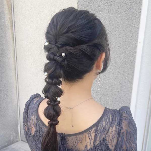 黒髪ロング　お呼ばれポニーテールアレンジ