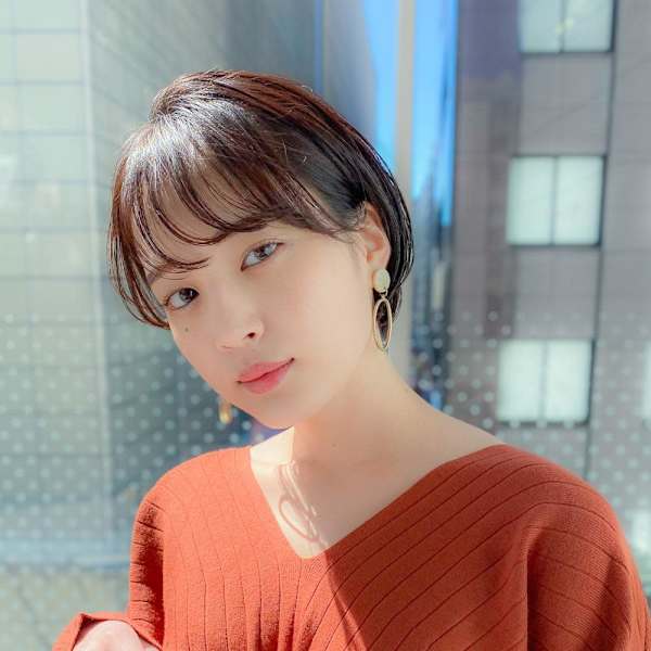 耳掛け丸みショート&シースルーバング/ブラウン