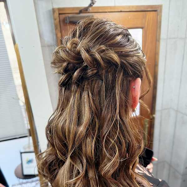【ヘアセット】 華やか編み込みハーフアップ×ウェーブヘア