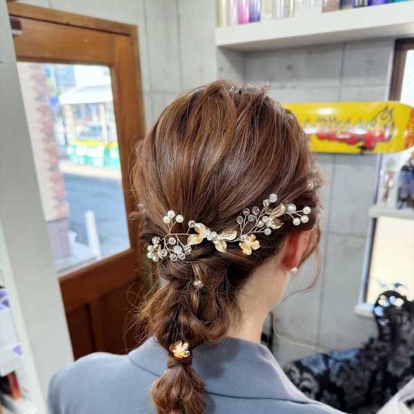 【ヘアセット】 パールが彩る大人可愛い編みおろしアレンジ