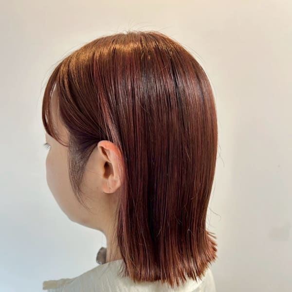 切りっぱなしボブ/外ハネ/オレンジブラウン|beauty:beast 大名店