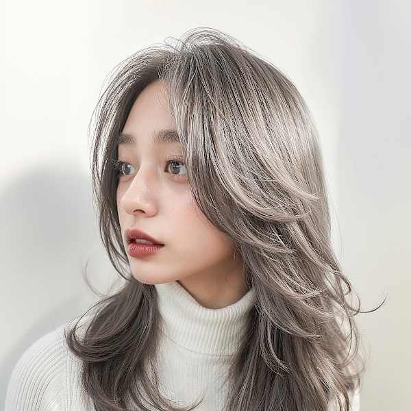 透明感ブリーチ♪アッシュベージュ×外ハネレイヤー