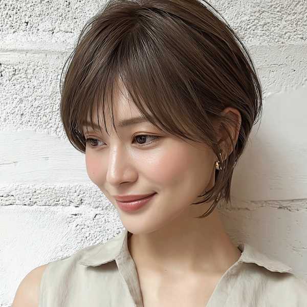 ショート くびれショート 丸みショート グレージュ 透明感