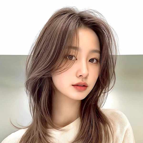 韓国風 レイヤーカット かきあげ前髪 ベージュアッシュ|GRITTERs 仙台中央店【グリッター】