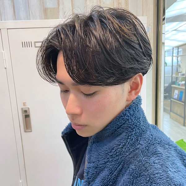 メンズカットアッシュブラックカルマパーマベリーショート|newi 広島