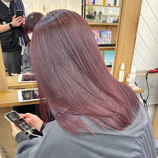 レイヤーカットセミディシアーカラー姫カットダークアッシュ