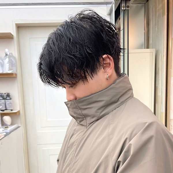 メンズカットアッシュブラックカルマパーマベリーショート