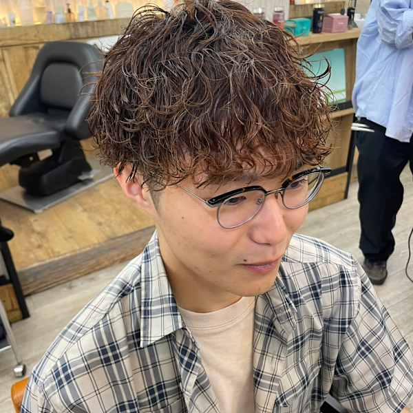 メンズカットハイライトマッシュパーマウルフアッシュブラック|newi 広島