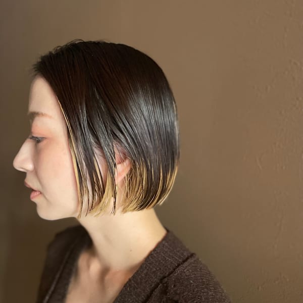 ミニボブ/ダブルカラー/ケアブリーチ/ハイライト
