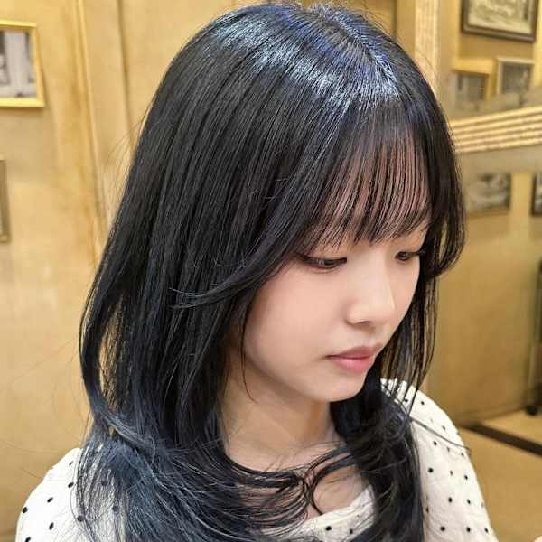 チャコールグレー/くすみブルー/バタフライカット