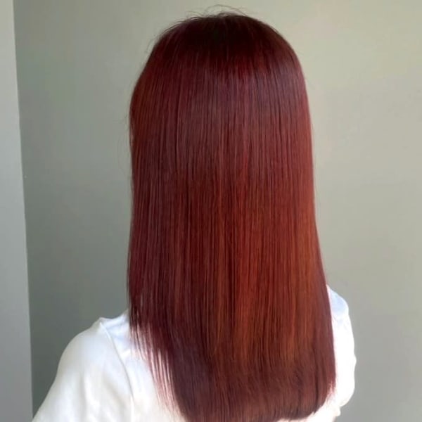 オレンジレッド ブリーチ レイヤーカット ダメージレス