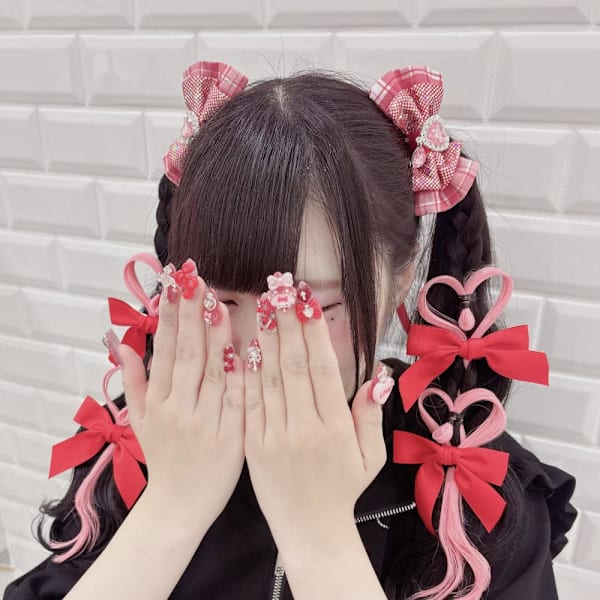 ピンクエクステ2連ハートツイン*まゆ